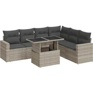 vidaXL Salon de jardin avec coussins 7 pcs gris clair résine tressée pas cher