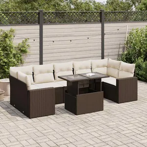 vidaXL Salon de jardin 8 pcs avec coussins marron résine tressée pas cher
