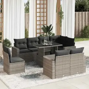 vidaXL Salon de jardin 9 pcs avec coussins gris résine tressée 3326341 pas cher