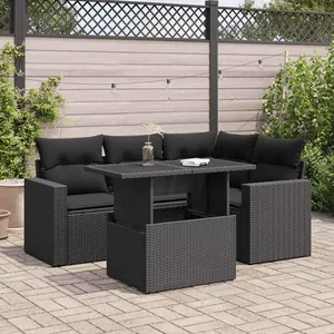 vidaXL Salon de jardin 5 pcs avec coussins noir résine tressée pas cher
