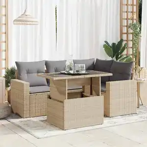 vidaXL Vidaxl Salon De Jardin Avec Coussins 5 Pcs Beige Résine Tressée pas cher