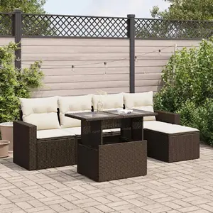 vidaXL Salon de jardin avec coussins 6 pcs marron résine tressée pas cher