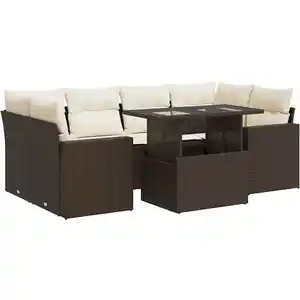 vidaXL Salon de jardin avec coussins 7 pcs marron résine tressée pas cher