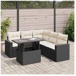 vidaXL Salon de jardin 6 pcs avec coussins noir résine tressée pas cher