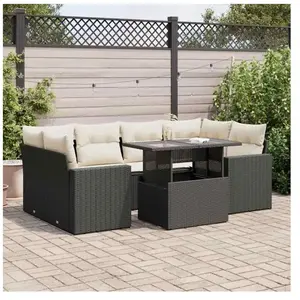 vidaXL Salon de jardin 7 pcs avec coussins noir résine tressée pas cher