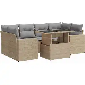 vidaXL Vidaxl Salon De Jardin Avec Coussins 7 Pcs Beige Résine Tressée pas cher