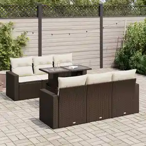 vidaXL Salon de jardin avec coussins 7 pcs marron résine tressée pas cher