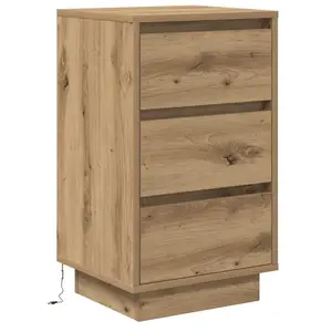 vidaXL Armoire de chevet et lumières LED chêne artisanal 38x34x65 cm pas cher