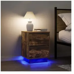 vidaXL Tables de chevet avec lumières LED 2pcs chêne fumé 38x34x50 cm pas cher