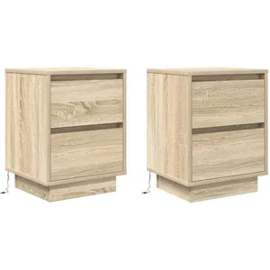 vidaXL Tables de chevet avec lumières LED 2pcs chêne sonoma 38x34x50cm pas cher