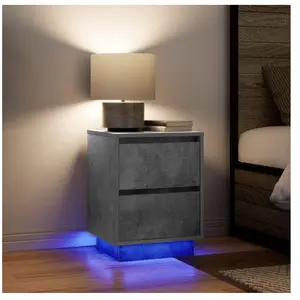 vidaXL Tables de chevet avec lumières LED 2 pcs gris béton 38x34x50 cm pas cher