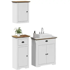 vidaXL Meubles de salle de bain 3pcs BODO blanc marron bois pin massif pas cher