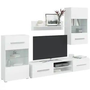 Comparateur de prix : Vidaxl - Meubles tv 5 pcs avec lumière led blanc mat bois d'ingénierie