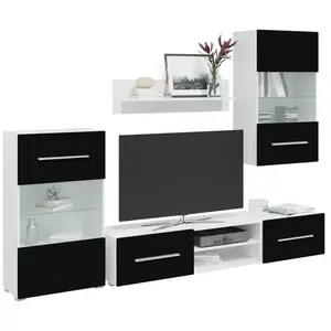 Comparateur de prix : Vidaxl - Meubles tv avec lumière led 5 pcs noir mat bois d'ingénierie