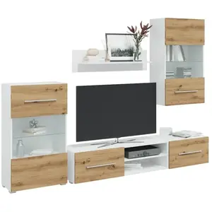 Vidaxl meubles tv et lumière led 5 pcs chêne artisanal bois ingénierie pas cher