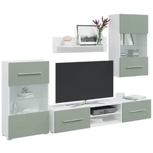 Comparateur de prix : vidaXL Meubles TV avec lumière LED 5 pcs vert olive bois d'ingénierie