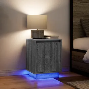 vidaXL Tables de chevet avec lumières LED 2 pcs sonoma gris 38x34x50cm pas cher