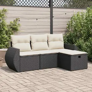 vidaXL Salon de jardin 4 pcs avec coussins noir résine tressée pas cher