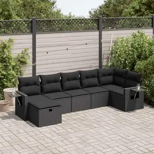 vidaXL Salon de jardin 7 pcs avec coussins noir résine tressée pas cher