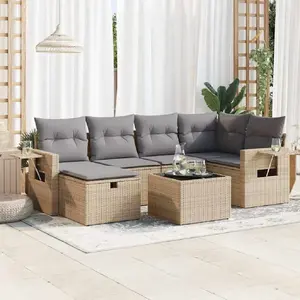 vidaXL Vidaxl Salon De Jardin Avec Coussins 7 Pcs Beige Résine Tressée pas cher