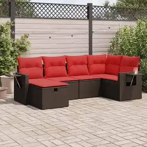 vidaXL Salon de jardin avec coussins 6 pcs marron résine tressée pas cher