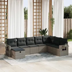 vidaXL Salon de jardin 8 pcs avec coussins gris résine tressée pas cher