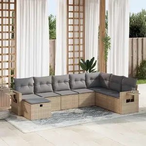 vidaXL Salon de jardin avec coussins 8 pcs beige résine tressée pas cher