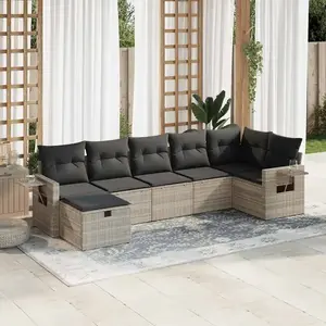 vidaXL Salon de jardin avec coussins 7 pcs gris clair résine tressée pas cher