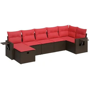 vidaXL Salon de jardin avec coussins 7 pcs marron résine tressée pas cher