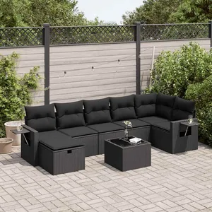 vidaXL Salon de jardin 8 pcs avec coussins noir résine tressée pas cher