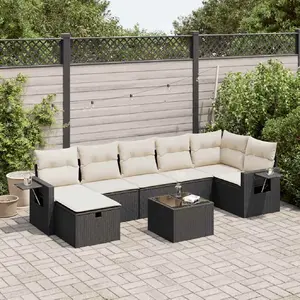 vidaXL Salon de jardin 8 pcs avec coussins noir résine tressée pas cher