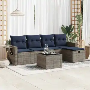 vidaXL Salon de jardin 6 pcs avec coussins gris résine tressée pas cher