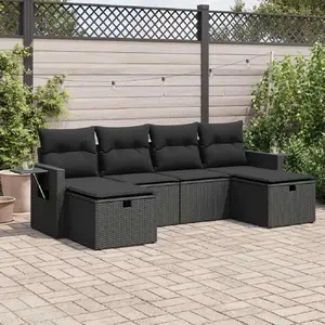 vidaXL Salon de jardin 6 pcs avec coussins noir résine tressée pas cher