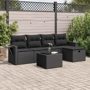 vidaXL Salon de jardin 6 pcs avec coussins noir résine tressée pas cher