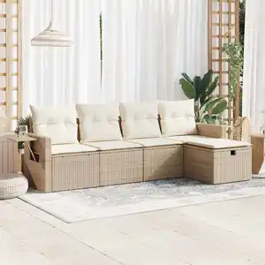Comparateur de prix : vidaXL Salon de jardin avec coussins 5 pcs beige résine tressée