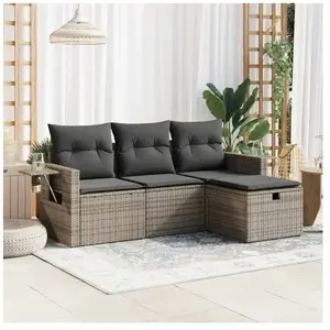 vidaXL Salon de jardin 4 pcs avec coussins gris résine tressée pas cher