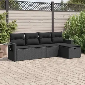 vidaXL Salon de jardin 5 pcs avec coussins noir résine tressée pas cher