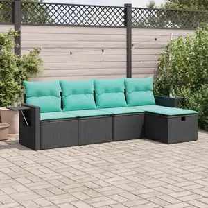 vidaXL Salon de jardin 5 pcs avec coussins noir résine tressée pas cher