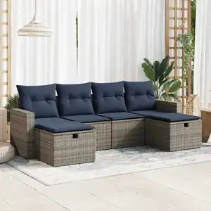 vidaXL Salon de jardin 6 pcs avec coussins gris résine tressée pas cher