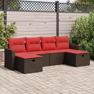 vidaXL Salon de jardin avec coussins 6 pcs marron résine tressée pas cher