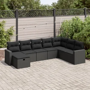 vidaXL Salon de jardin 8 pcs avec coussins noir résine tressée pas cher