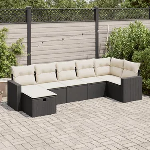 vidaXL Salon de jardin 7 pcs avec coussins noir résine tressée pas cher