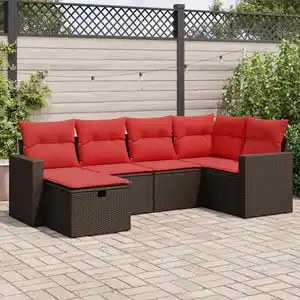 vidaXL Salon de jardin avec coussins 6 pcs marron résine tressée pas cher