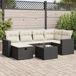 vidaXL Salon de jardin 7 pcs avec coussins noir résine tressée pas cher