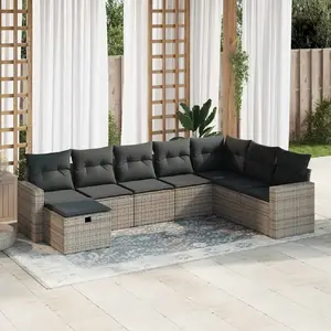 vidaXL Vidaxl Salon De Jardin 8 Pcs Avec Coussins Gris Résine Tressée pas cher