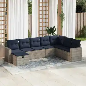 vidaXL Salon de jardin 8 pcs avec coussins gris résine tressée pas cher