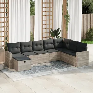 vidaXL Salon de jardin 8 pcs avec coussins gris clair résine tressée pas cher