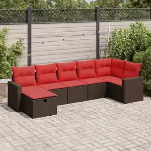vidaXL Salon de jardin avec coussins 7 pcs marron résine tressée pas cher
