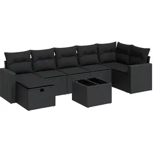 vidaXL Salon de jardin 8 pcs avec coussins noir résine tressée pas cher