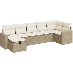 vidaXL Salon de jardin avec coussins 7 pcs beige résine tressée pas cher
